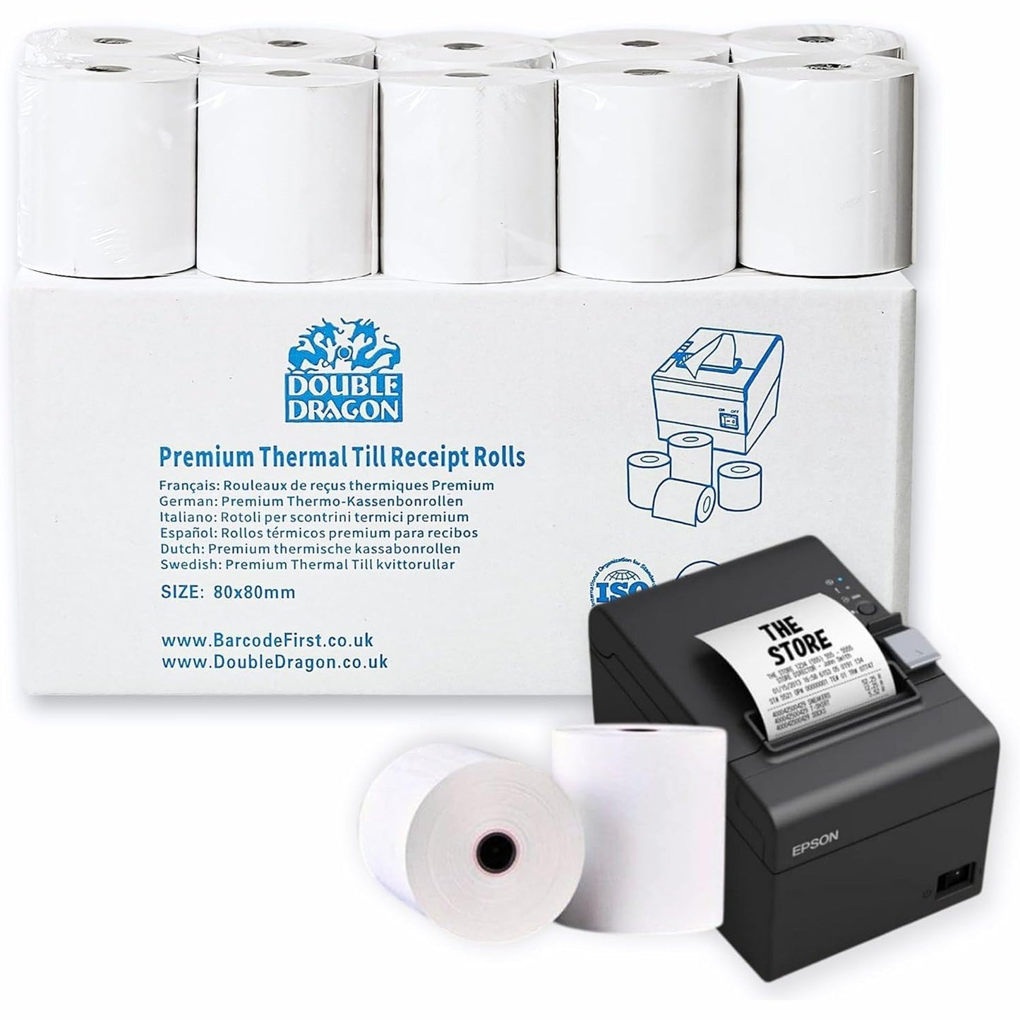 267843 - DOUBLE DRAGON, rul letre termike premium 80 x 80 mm për printerë EPOS, terminale POS, arka [Pako me 59 copë]