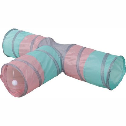 215450 - KERBL Trekëndësh Tuneli për Mace, 80x50cm, Ø25cm, poliester, përfshirë top loje, 4 hyrje