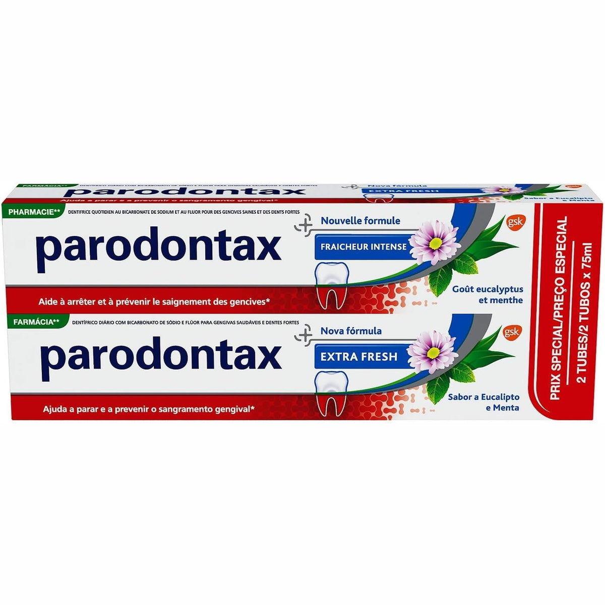 302538 - PARODONTAX Pastë dhëmbësh, 2 x 75 ml, Eukalipt dhe mente, Ndihmon në përmirësimin e shëndetit të mishrave të dhëmbëve