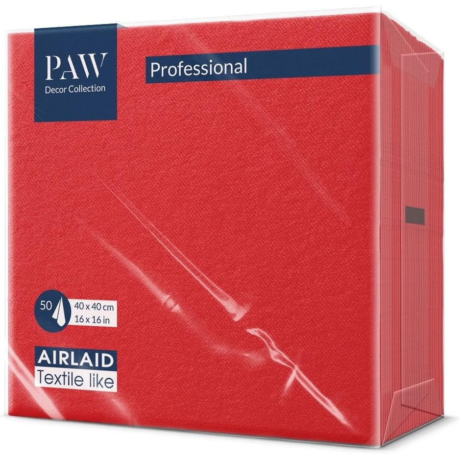310327 - PAW - 50 Peceta Monokrome Airlaid me Efekt Pëlhure (40x40 cm) | Cilësi e Lartë dhe Thithëse | Dekorim Tavoline - Prekje e Butë e Kuqe