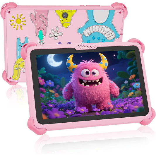 276318 - VESWWE Tabletë për Fëmijë, Android 7 inç, 32GB ROM, me Kuti Mbrojtëse, Kontrolle Prindërore, WiFi6, Aplikacione Mësimi të Instaluara, për Djem dhe Vajza 3-7 Vjeç (Rozë)