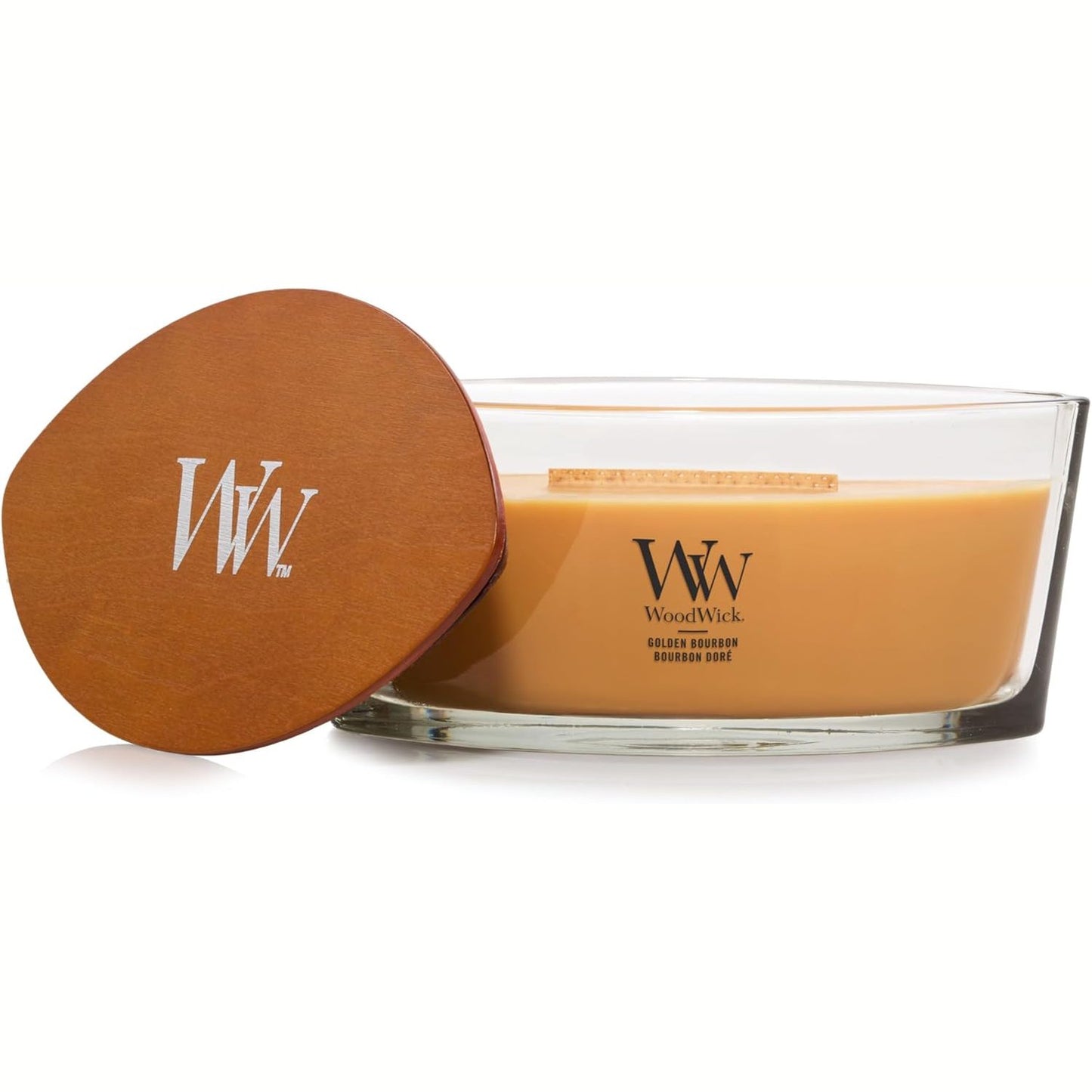199801 - WOODWICK Qiri Aromatik me Fitil Kërcitës, Forma Eliptike, Golden Bourbon, Kjoz me Djegie të Gjatë deri në 50 Orë