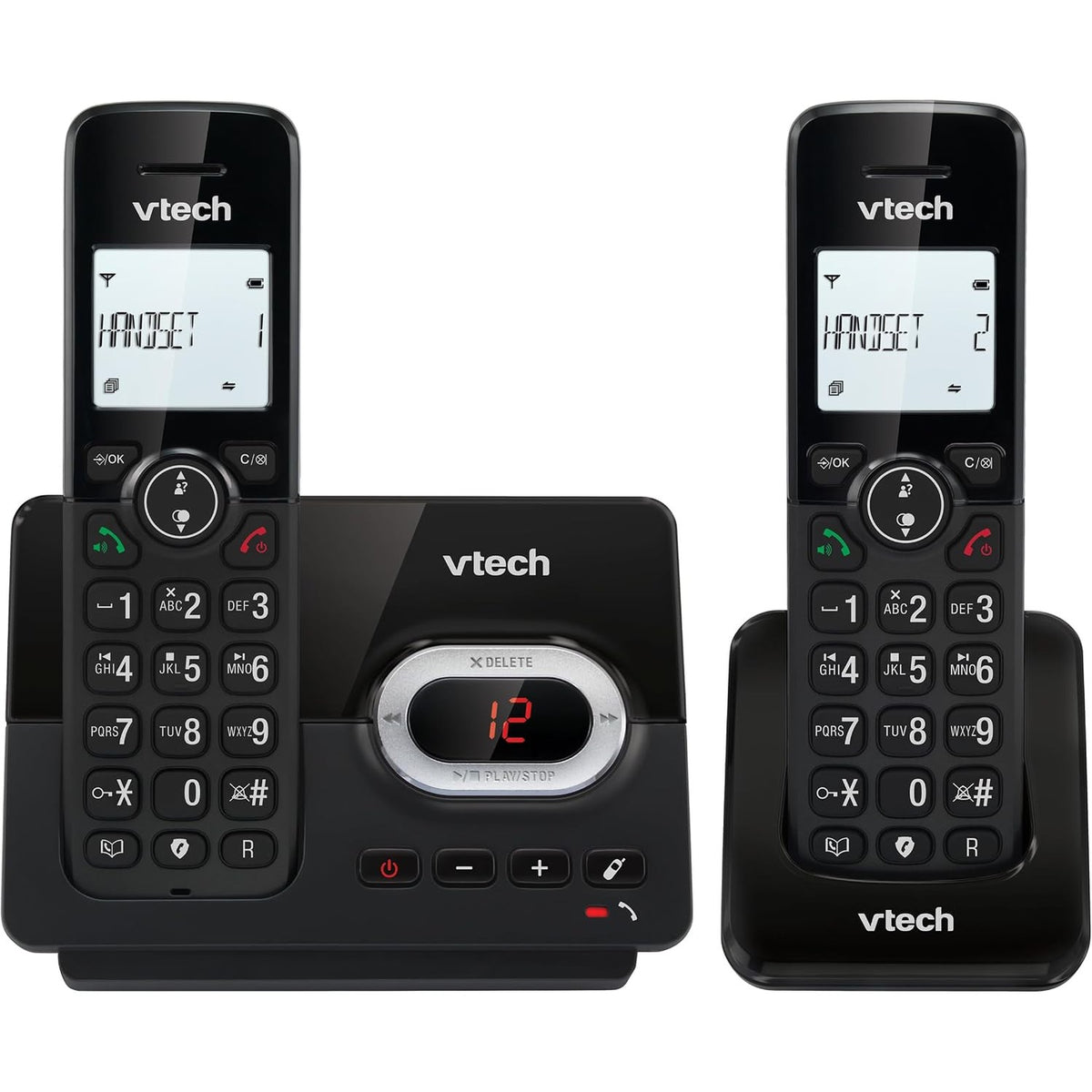 295765 - VTECH Telefon pa tel CS2051 me sekretari telefonike dhe 2 aparate, modalitet ECO+, telefon për të moshuar, telefon fiks, bllokim thirrjesh, funksion pa duar, butona të mëdhenj, ekran me 1 rresht, i zi