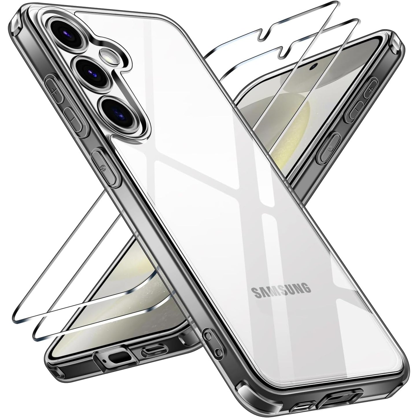 274660 - ivoler Mbrojtëse transparente anti-verdhë për Samsung Galaxy S24 5G me 2 mbrojtëse ekrani prej qelqi të temperuar, Rezistente ndaj goditjeve