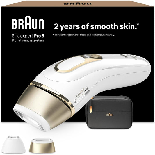 271007 - BRAUN Depilator me dritë të pulsuar Silk Expert Pro 5, për gratë, Alternativë ndaj depilimit me lazer, me kuti, 2 koka, PL5140
