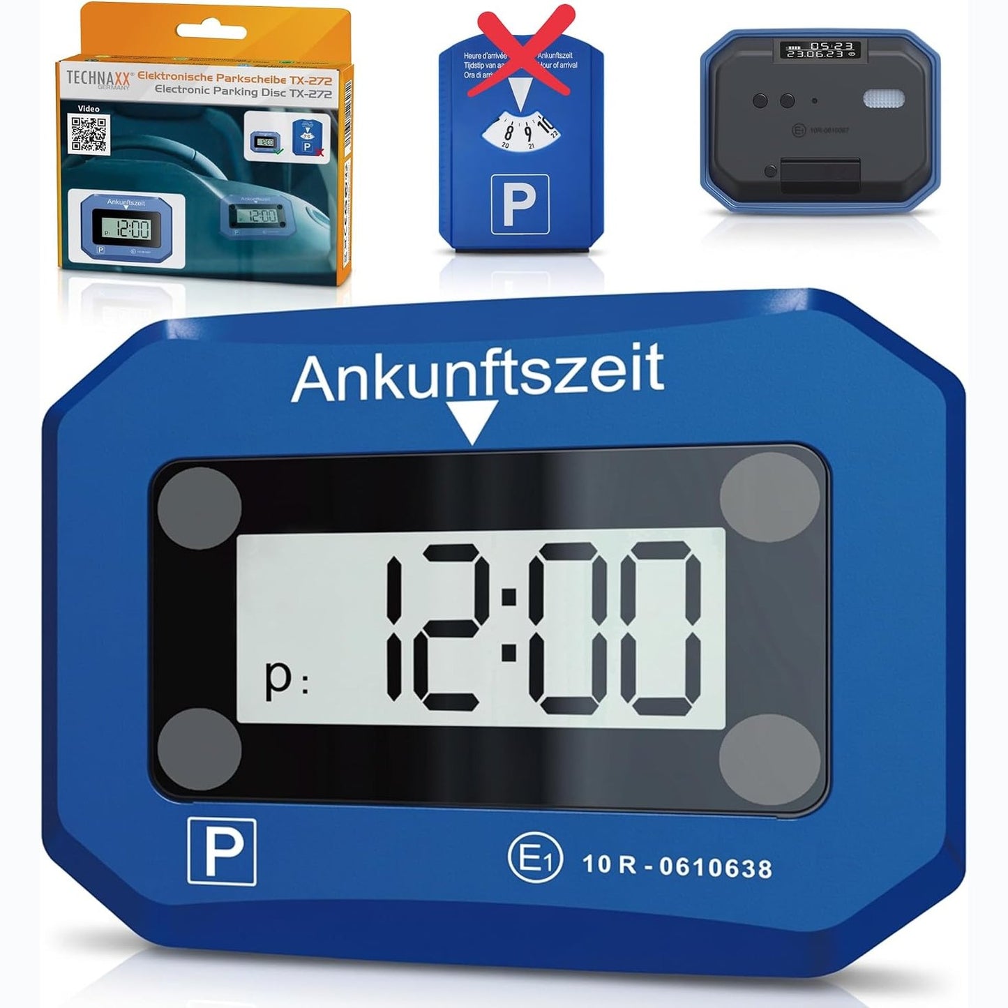 322529 - TECHNAXX TX-272 Disk parkimi elektronik, orë automatike dixhitale, sensor lëvizjeje, ekran me ndriçim të dyfishtë, dritë SOS