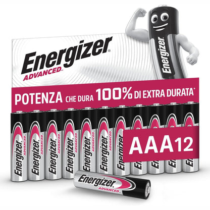 309259 - ENERGIZER Advanced - Bateri AAA, Pako me 12 copë, Bateri alkaline 1.5V, Jetëgjatësi 10-vjeçare, Paketim 100% pa plastikë