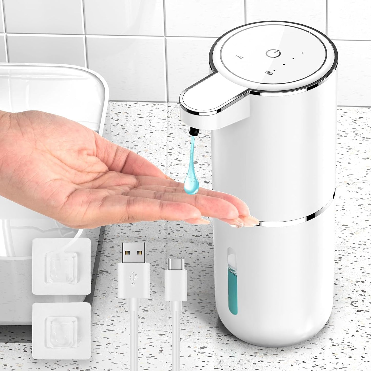 196821 - HAPPOOH Dispenser Automatik Sapuni Elektrik, 380ml, me Sensor Infra të Kuq, i Montuar në Mur, i Rikarikueshëm me USB, Rezistueshëm në Ujë IPX5, për Kuzhinë, Banjo, Shkolla, Hotele