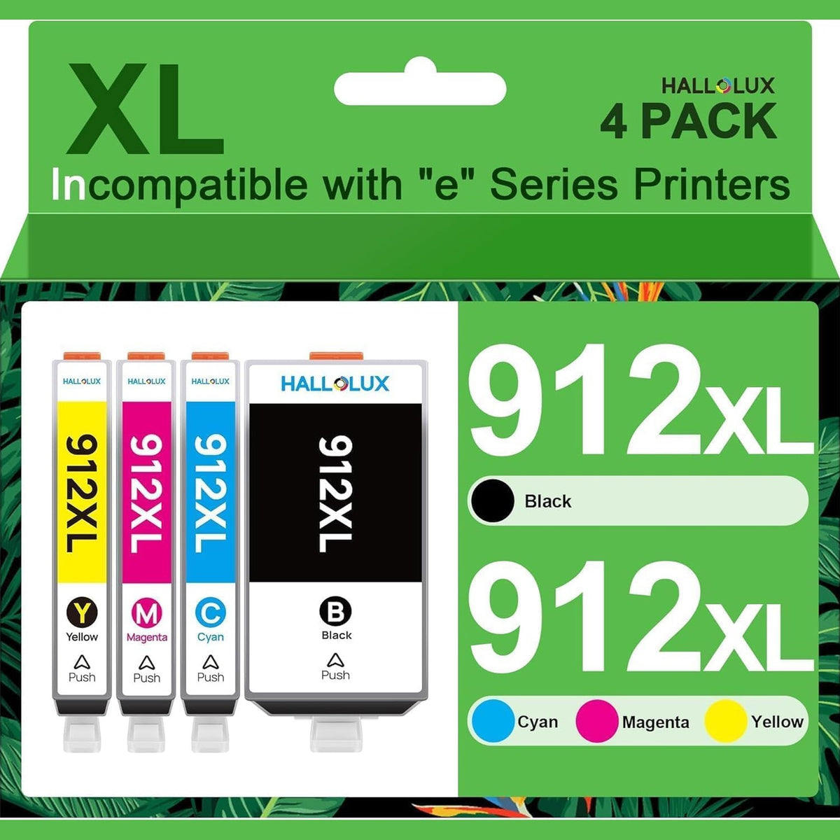309833 - HALLOLUX 912 XL Paketë e Shumëfishtë e Pajtueshme me Kartushët e Bojës HP 912 për HP OfficeJet Pro 8022 8020 8024 8025 8012 8014 8010 8015 (4 Ngjyra: E Zezë, E Purpurt, E Verdha, Cian)