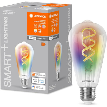 222085 - LEDVANCE E27 Edison LED - Llambë drite WiFi inteligjente, 4.8 W (470 lumen), xham i bardhë, RGBW (2700-6500 K), e errësueshme, 1 copë