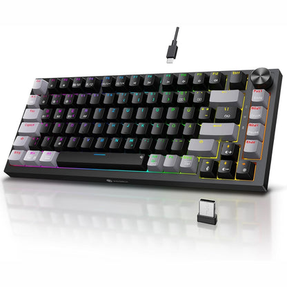 276436 - KOORUI Tastierë Mekanike, Pa Tel/Me Tel/Bluetooth 26 RGB, Bateri e Rikarikueshme 4000mAh, 82 Taste, Paraqitje Gjermane QWERTZ për Windows MacOS Linux - Red Switch