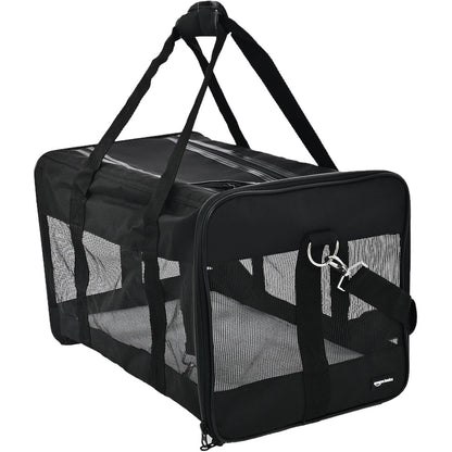 222942 - AMAZON BASICS Çantë për kafshë shtëpiake AMZSC-002, anë të buta, mesatare, 42 x 27 x 28 cm, e zezë