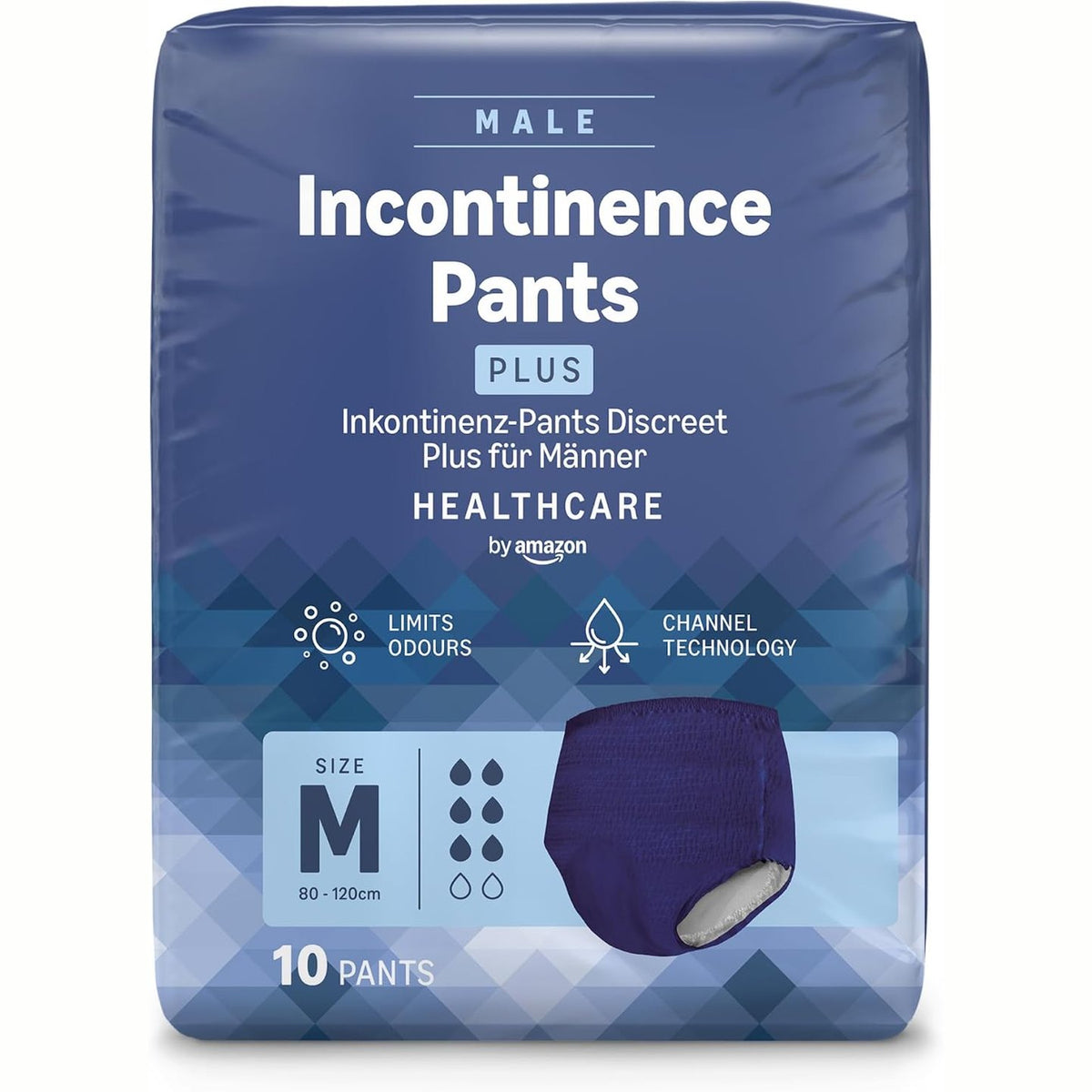 307412 - AMAZON MEN'S PANTS Pantallona për meshkuj Healthcare, Madhësia Plus Medium, 40 copë (4 pako me nga 10), Blu.