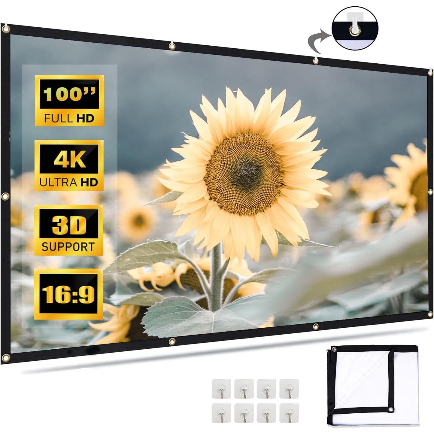 267215 - Ekran Projektori - Ekran i Trashur dhe i Palosshëm, Anti-Rrudhosje me Dy Ane për Projektorë, Festa, Kinema në Shtëpi