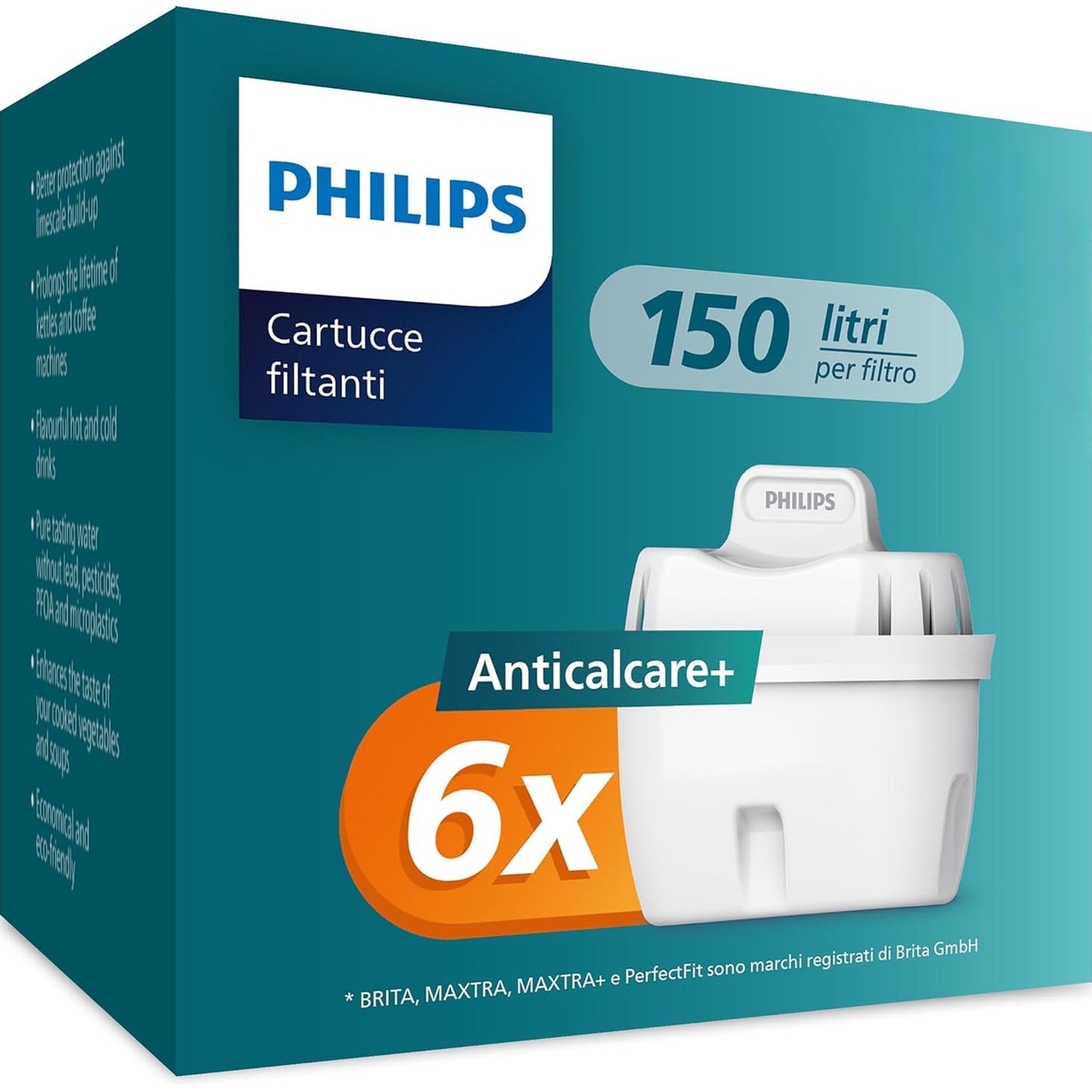 209173 - PHILIPS Fishek i Filtrit të Ujit Anti-Limescale+, Pako me 6 Copë, Pajtueshëm me Brita
