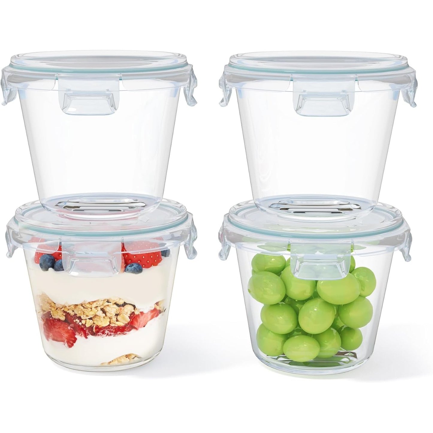 262419 - HAUSVIVO Enë qelqi me kapakë, 650ml, qelqi borosilikat, Set prej 4 kavanozësh dhe tasa qelqi