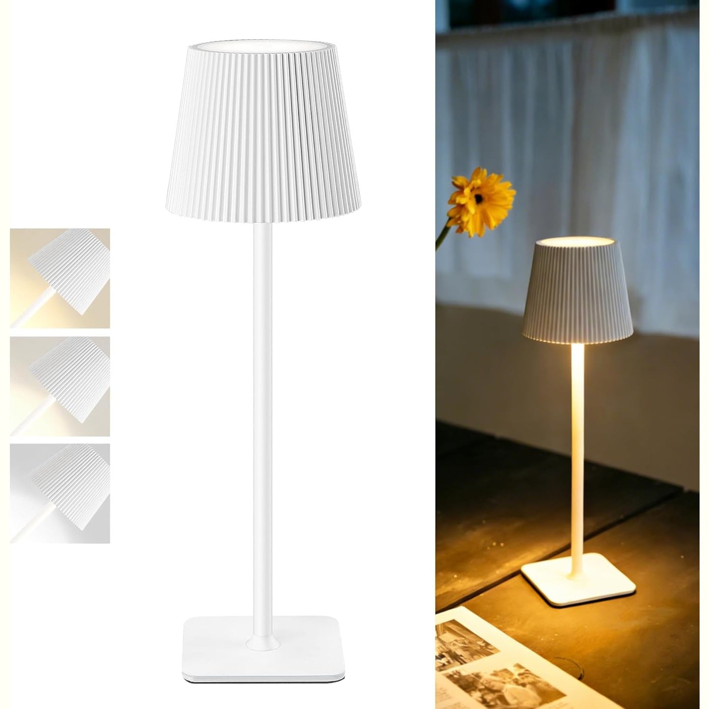 222069 - LUMINEXDESIGNS Llambë Tavoline LED pa Tel me Bateri 5200mAh – Llambë Komodine me Errësim dhe Kohëzgjatje të Gjatë Funksionimi, IP54 Rezistent ndaj Ujit – Llambë e Jashtme për Dhomë Gjumi, Zyrë, Kopsht, Dekorim, e Bardhë