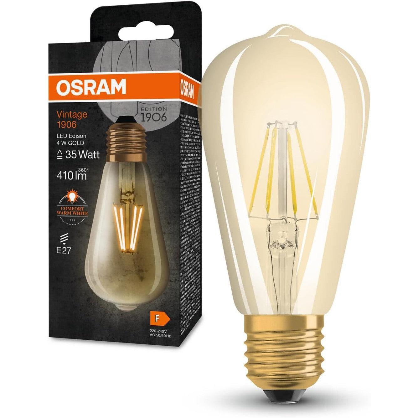 225071 - OSRAM Llambë LED Vintage 1906 Classic Edison FIL, E27, ari, 4W, 410lm, 2400K, ngjyrë drite e bardhë e ngrohtë, jetëgjatësi e gjatë