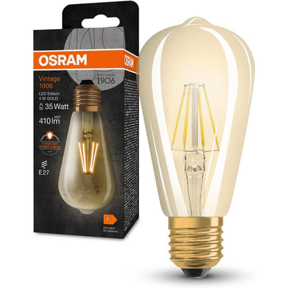 225071 - OSRAM Llambë LED Vintage 1906 Classic Edison FIL, E27, ari, 4W, 410lm, 2400K, ngjyrë drite e bardhë e ngrohtë, jetëgjatësi e gjatë