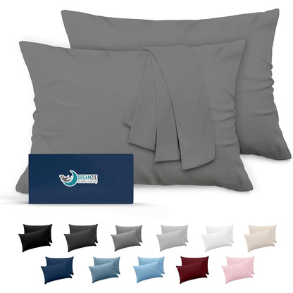 253702 - DREAMZIE Mbulesë jastëku 40x60 Set me 2 copë në mikrofibër të çertifikuar Oeko-Tex, ndjesia e lëkurës së pjeshkës, Antracit