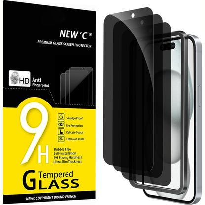 274273 - Mbrojtës ekrani prej xhami të temperuar anti-spiun NEW'C me 3 copë për iPhone 16, iPhone 15 (6.1 inç), Mbrojtje nga gërvishtjet, Kënd i përmirësuar privatësie 28 gradë, Mjet instalimi i përfshirë