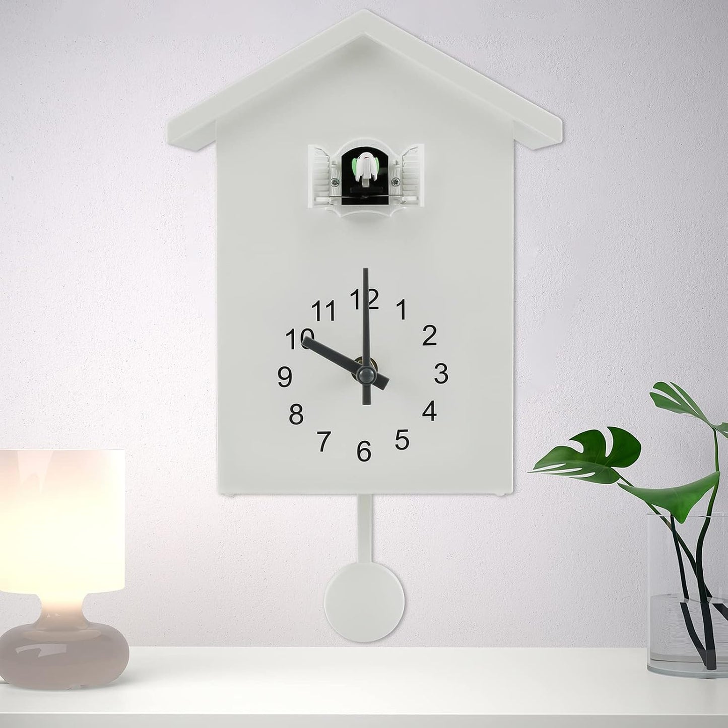 221349 - Birdhouse Orë minimaliste me qyqe me zilkë dhe lavjerrës, Orë muri me bateri për art muri, shtëpi, dhomë ndenjeje, kuzhinë, zyrë, dekorim (e bardhë)