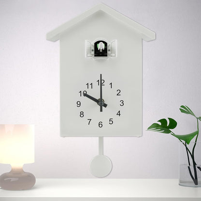 221349 - Birdhouse Orë minimaliste me qyqe me zilkë dhe lavjerrës, Orë muri me bateri për art muri, shtëpi, dhomë ndenjeje, kuzhinë, zyrë, dekorim (e bardhë)