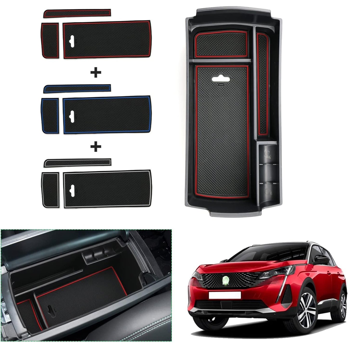 288992 - GAFAT Kutia e Ruajtjes së Konzolës Qendrore për Peugeot 3008 5008 GT 2016-2023 2024, e Kuqe