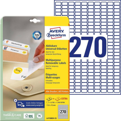 269214 - AVERY Zweckform L4730REV-25 Etiketa Universale, 30 fletë, 17.8 x 10 mm, të bardha