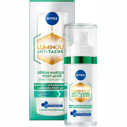 321213 - NIVEA Luminous 630 - Serum për fytyrën pas akneve, 30 ml, zvogëlon shfaqjen e shenjave, efekt matifikues 12 orësh, tiamidol dhe acid hialuronik i patentuar