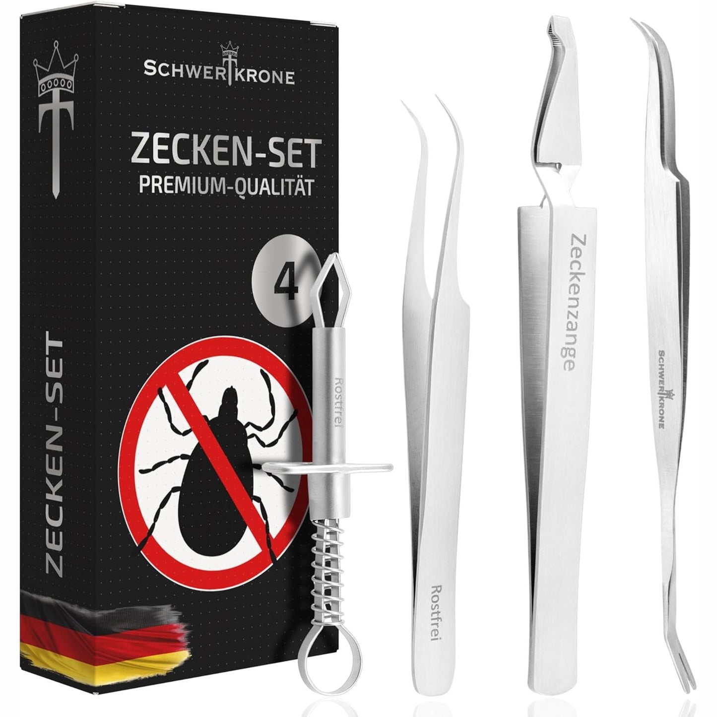 248690 - Schwertkrone® Set me 4 Piskatore kundër Rriqrave - Çelik inox Premium - Piskatore për qen, mace dhe njerëz - Grep rriqrash për qen - Set me 4 pjesë