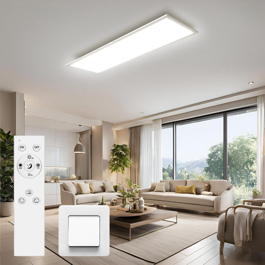 175338 - OMDEKOR Llambë Tavani me Panel LED, 120x30cm, 3000–6500K, E Sheshtë, Funksion Memorje, Modalitet Gjumi dhe Kohëmatës, Përdorim për Dhomë Gjumi, Dhomë Ndenjeje, Kuzhinë, Zyrë, Errësim me Telekomandë
