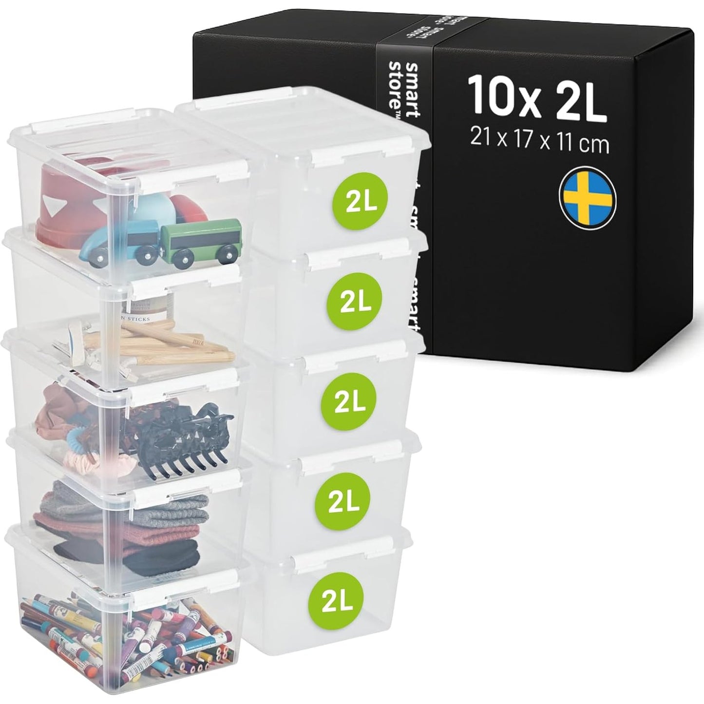 222047 - SmartStore Kuti Ruajtjeje me Kapakë Classic 2L, 21x17x11 cm, 10 Kuti, Garanci 10-Vjeçare