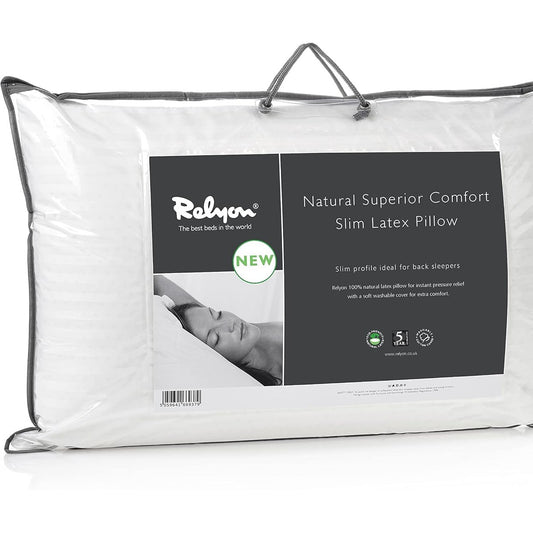 204055 - RELYON Jastëk Superior Comfort nga Lateksi Natyral 100%, Mbulesë e Lëvizshme nga Pambuku 100%, e Bardhë, i Hollë