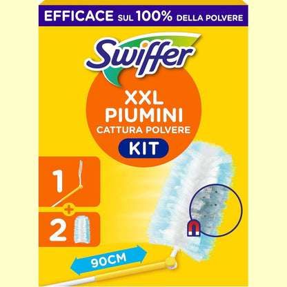 322072 - SWIFFER Set fillestar për pastrues pluhuri XXL, 1 dorezë XXL + 2 lecka, Kap dhe bllokon 3 herë më shumë pluhur dhe qime