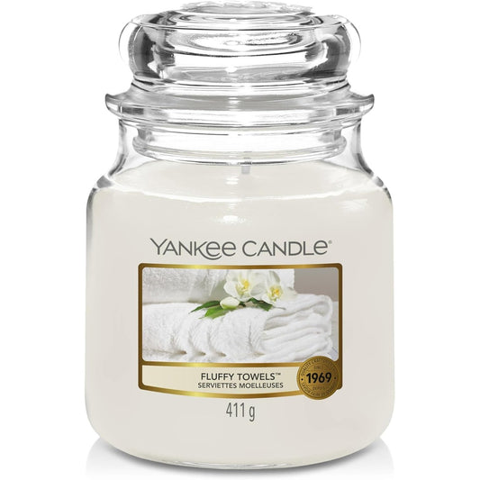136324 - YANKEE CANDLE Qiri Aromatik me Kavanoz të Mesëm, Aromë Peshqiri të Butë, Kohe Djegie deri në 75 Orë