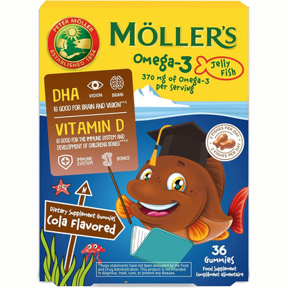 301376 - Möller's - Kapsula Omega 3 për Fëmijë - Vaj Peshku Natyral Omega 3 me Kola - Me DHA dhe EPA - 36 Kapsula - Pa gluten, pa laktozë dhe pa sheqer