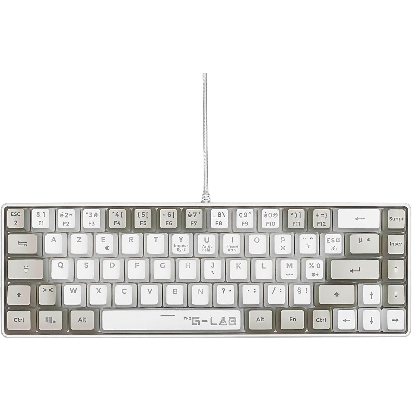 268717 - G-LAB Tastierë Lojërash Keyz Hydrogen 60%, AZERTY gjysmë-mekanike me tela, Ndriçim Prapa Shumëngjyrësh - Mini e Heshtur, Format Kompakt TKL - PC/PS4/PS5 - E Bardhë/Gri