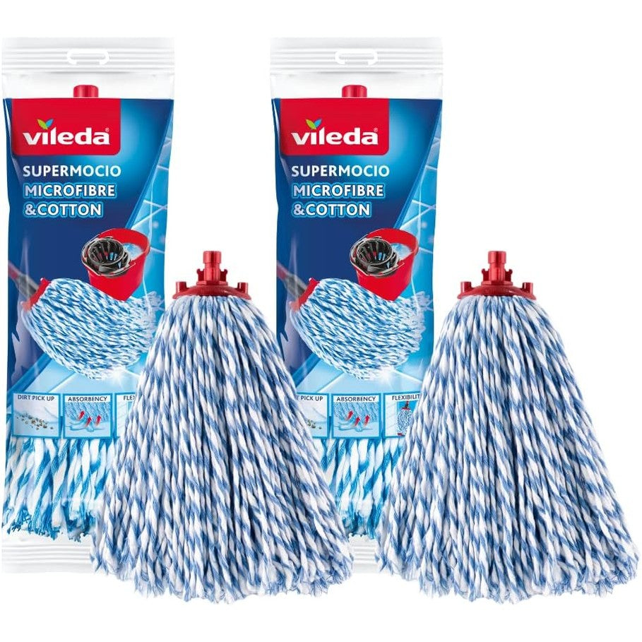 186513 - VILEDA Mbushëse për Mop Supermocio, Micro dhe Pambuk, e Bardhë, 18x10x37cm, Pako me 2 Copë