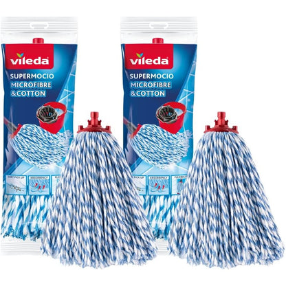 186513 - VILEDA Mbushëse për Mop Supermocio, Micro dhe Pambuk, e Bardhë, 18x10x37cm, Pako me 2 Copë