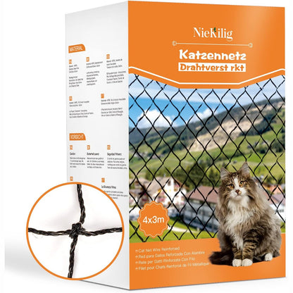 218166 - NieKilig Rrjetë sigurie për mace e përforcuar, mbrojtje dritaresh për mace 4x3m pa shpim, barrierë për mace për ballkone, tarraca, dritare, dritare çatie dhe dyer