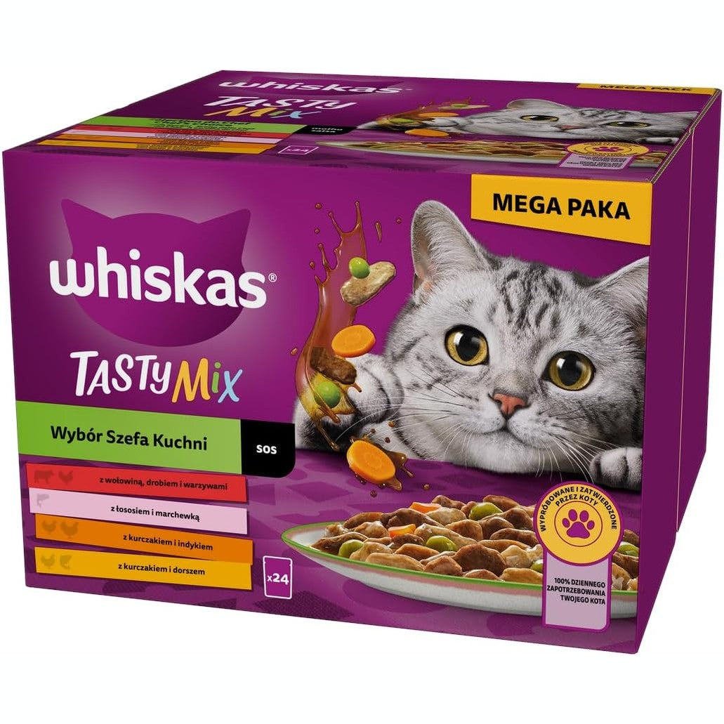 222161 - Ushqim i lagësht WHISKAS TASTY MIX në salcë për macet e rritura 40x85g