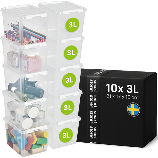 245081 - SMARTSTORE 10 Kuti Ruajtjeje me Kapakë Classic 3L (21x17x15cm), Kuti Plastike të Sigurta për Ushqim, Garanci 10-Vjeçare