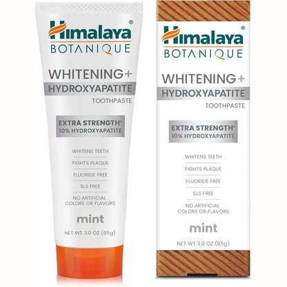 302233 - HIMALAYA Botanique Whitening+ Pastë dhëmbësh, 85g, 10% Hidroxyapatite (HA), pa fluor, vegane, pa gluten, remineralizim që nga dita e 7-të