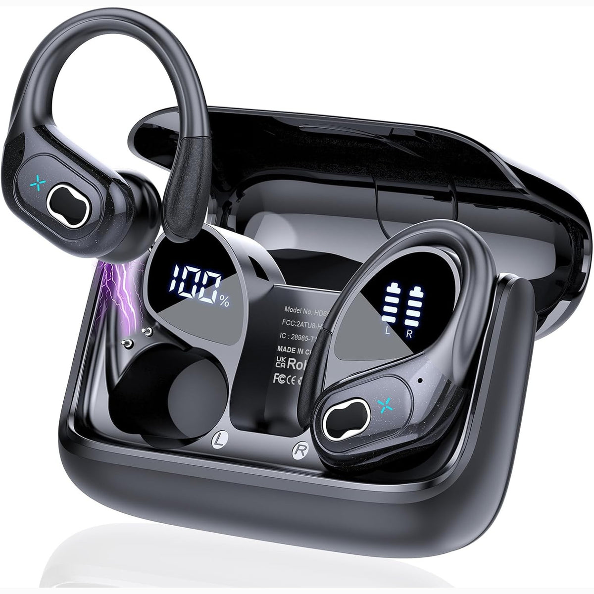 299593 - STECEi Kufje Sportive 2025, Bluetooth 5.4, Mikrofon HD, Kufje Stereo HiFi 75 Orë, IP7 të Papërshkueshme nga Uji