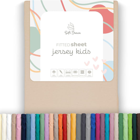 205461 - SOFT DREAM Çarçafi i Fiksuar për Krevat Fëmijësh, Xherse, 100% Pambuk i Krehur, 90x160cm, Bezhë e Çelët, Çertifikuar Oeko-Tex, Prodhim BE