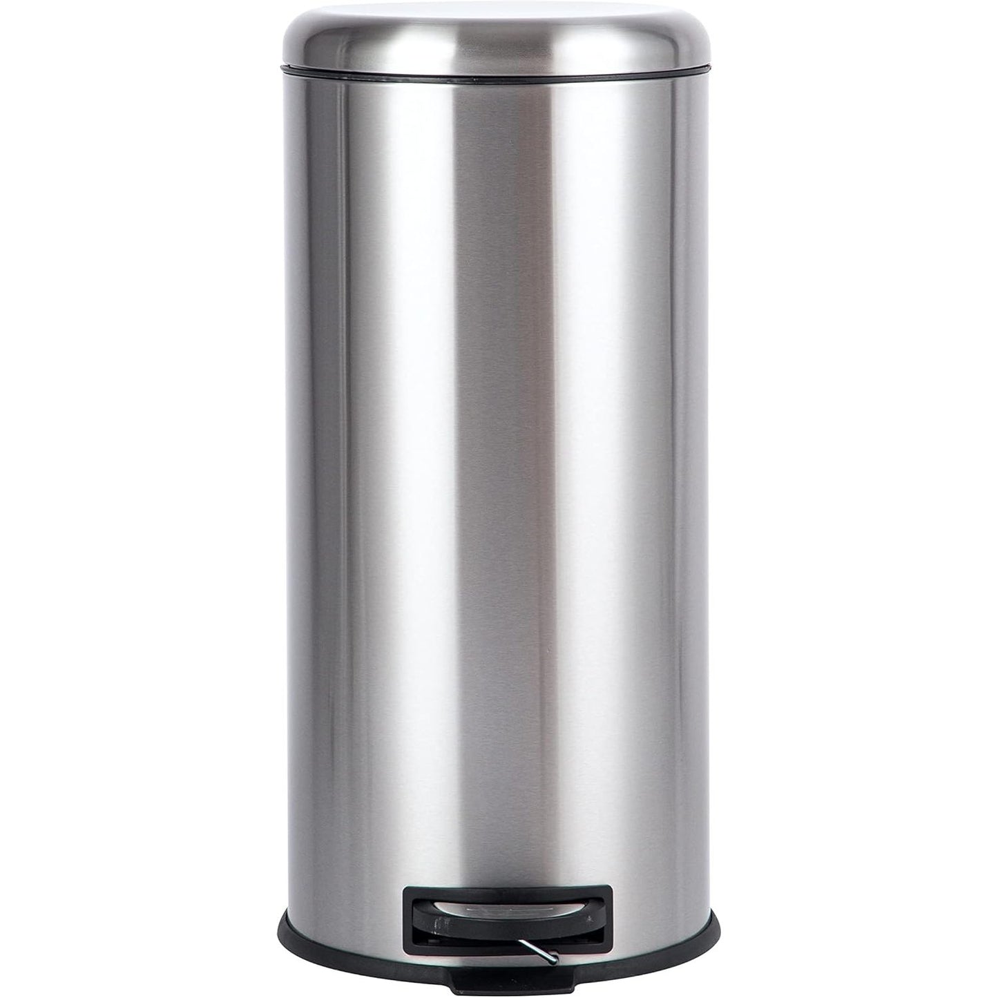 208573 - AMAZON BASICS Kosh Plehrash Cilindrik prej Çeliku Inox, me Pedale të Rrumbullakëta, Kapacitet 30L, Argjend
