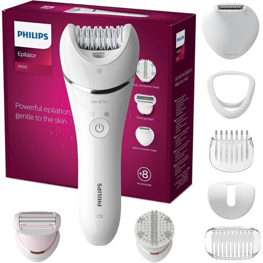 297902 - PHILIPS Epilator Series 8000, epilator pa tel për lagësht dhe thatë, 8 aksesorë, model BRE735/00