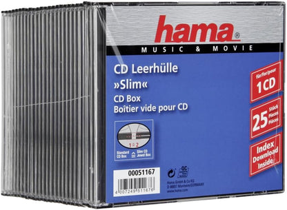 257173 - HAMA Kutia e hollë për CD, ngjyrë e zezë/transparente, pako me 25 copë