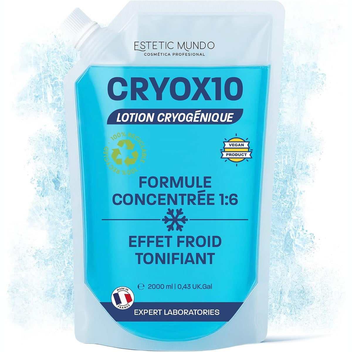 336154 - CRYOX10 Locion Krioterapie 1:6 – Sprej Rifreskues për Muskuj, Këmbë të Rënda, Kyçe dhe Celulit, Përdoret Direkt ose me Garzë, Peshqir ose Fashë, Trajtim me të Ftohtë (2000ml)